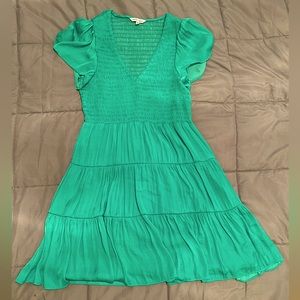 Smocked ruffle and tiered mini dress